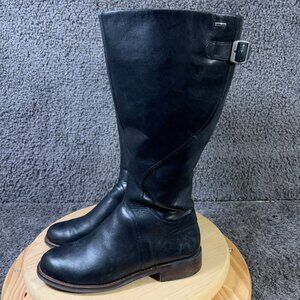 Clarks Denton Gore-Tex Riding Boots Women Size 7.5 Black Leather Waterproof Tall